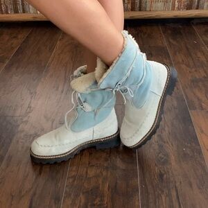 American Vintage Blue suede, Sherpa lined, Winter Boots